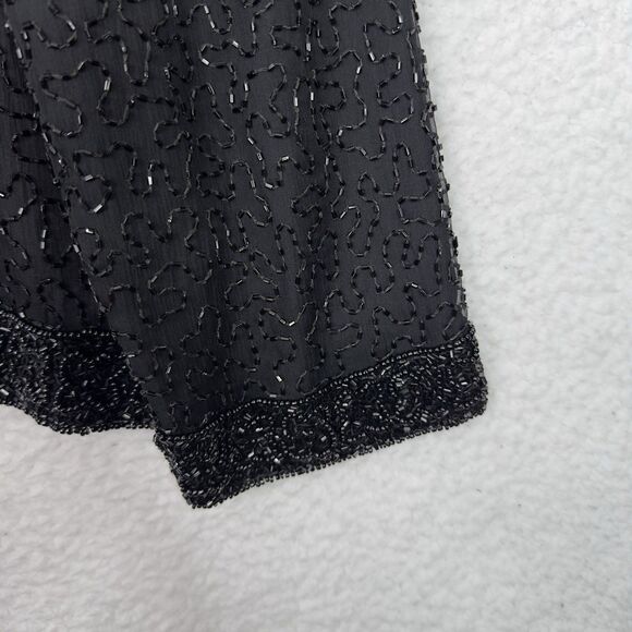 VTG Lawrence Kazer Jacket Blazer 100% Silk Black 3X Beaded Evening Cocktail Glam - Picture 11 of 14